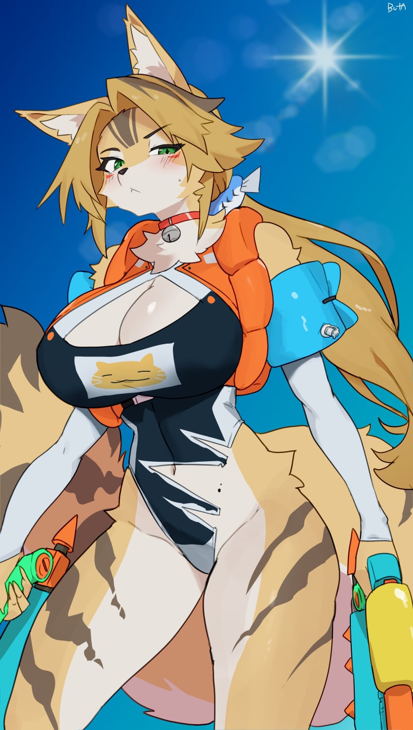 1girls absurd_res anthro anthro_only ass beach big_ass big_breasts big_thighs blush breasts buta99 cat_ears cat_girl cat_tail catgirl feline female female_only fur furry huge_ass huge_breasts huge_thighs looking_at_viewer outdoors outside pulchra_fellini solo summer sun swimsuit swimwear thick_thighs thighs water watergun zenless_zone_zero