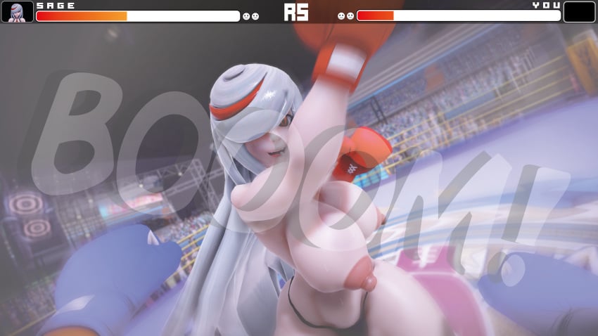 3d adult_sage_(kabalmystic) boxing_gloves boxing_ring breasts_exposed hair_covering_eye hair_covering_one_eye kabalmystic_(style) long_hair looking_at_viewer mikumikudance mmd nipples pov pov_male semi_nude sonic_(series) thong thong_only topless topless_female ultimabox white_hair