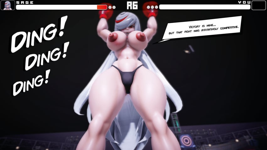 3d adult_sage_(kabalmystic) boxing_gloves boxing_ring breasts_exposed english_dialogue hair_covering_eye hair_covering_one_eye kabalmystic_(style) long_hair looking_at_viewer mikumikudance mmd nipples pov semi_nude sonic_(series) thong thong_only topless topless_female ultimabox white_hair
