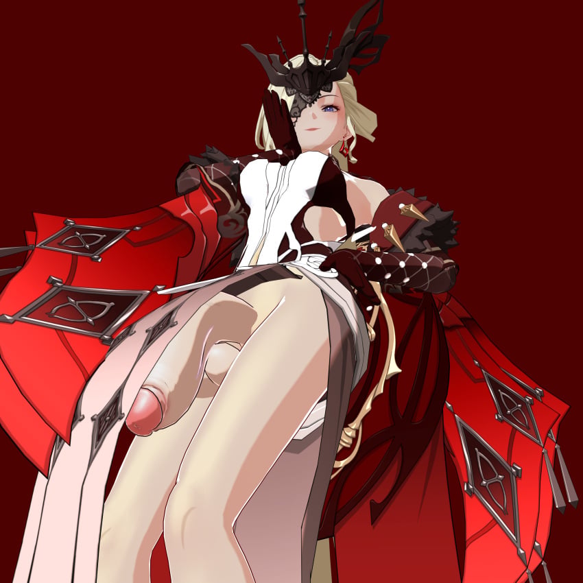1futa 3d blender breasts bulge dominant dress futa_only futanari genshin_impact huge_cock hung hung_futa light-skinned_futa penis signora_(genshin_impact) solo