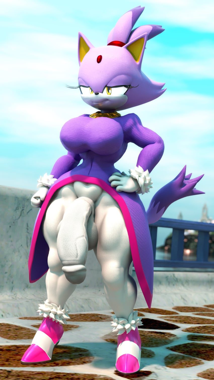 3d anthro blaze_the_cat diag34k flaccid futanari large_breasts sonic_(series) thick_thighs