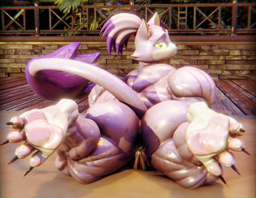 3d alternate_muscle_size anthro beach blaze_the_cat chaos_emerald diag34k muscular_female sonic_(series) thick_thighs