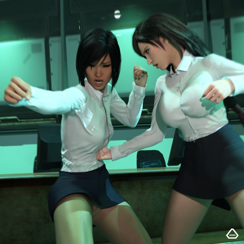 2girls 3d anorcorner asian asian_female big_ass big_breasts big_thighs breasts catfight catgirl crossover curvaceous curvy curvy_figure dice_(company) eastern_and_western_character electronic_arts faith_connors female fight final_fantasy final_fantasy_vii hips huge_ass huge_breasts large_ass large_breasts light-skinned_female light_skin mature mature_female mirror's_edge mirror's_edge_catalyst office office_lady slim_waist square_enix thick thick_hips thick_legs thick_thighs thighs tifa_lockhart voluptuous voluptuous_female waist wide_hips yuri