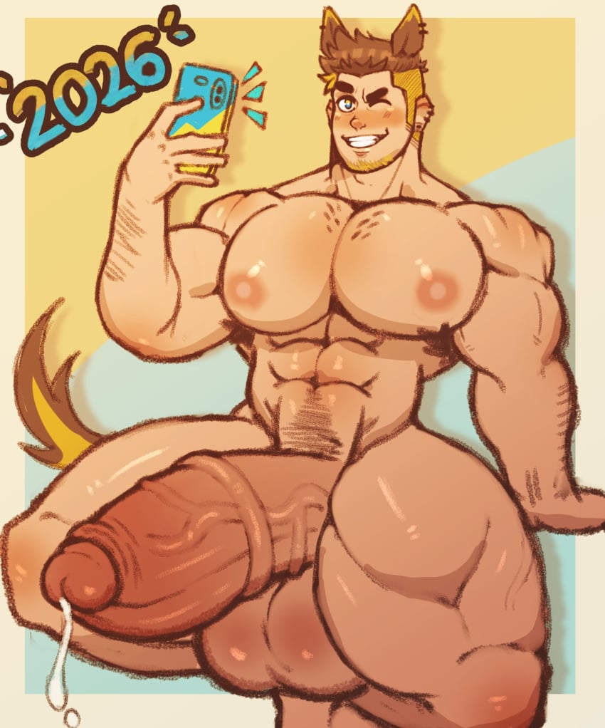 1boy armpit_hair bara bara_body bara_tiddies bara_tits barazoku bigger_male blonde_hair cellphone completely_nude cute cute_male dark_penis dog_ears dog_tail flaccid flaccid_bigger gay giant_penis hairy_male half-erect handsome_man hybrid hyper_muscles hyper_penis larger_male male male_focus male_only massive_penis muscles muscular muscular_male nipple_piercing oc original_character pecs pectorals penis penis_bigger_than_body pierced_nipples precum precum_string pteroscreams pubic_hair tall_male taller_male yaoi