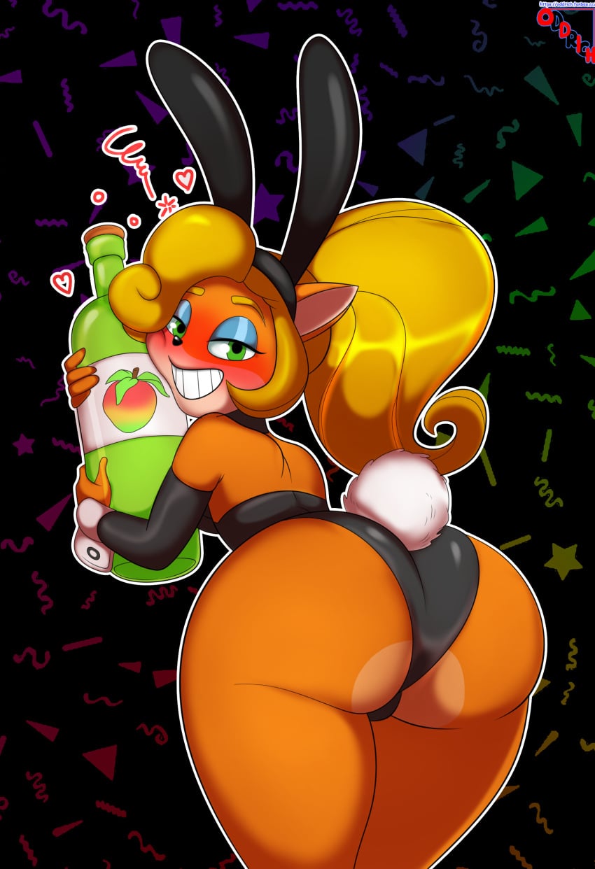 1girls anthro ass ass_focus big_ass blonde_hair bottle bottom_heavy breasts bubble_butt bunny_ears bunny_tail bunnysuit coco_bandicoot crash_(series) drunk fat_ass female female_only furry furry_only gluteal_fold huge_ass large_ass looking_at_viewer looking_back oddrich png rear_view small_breasts smile solo thick_ass thick_thighs thunder_thighs wide_hips wumpa_fruit