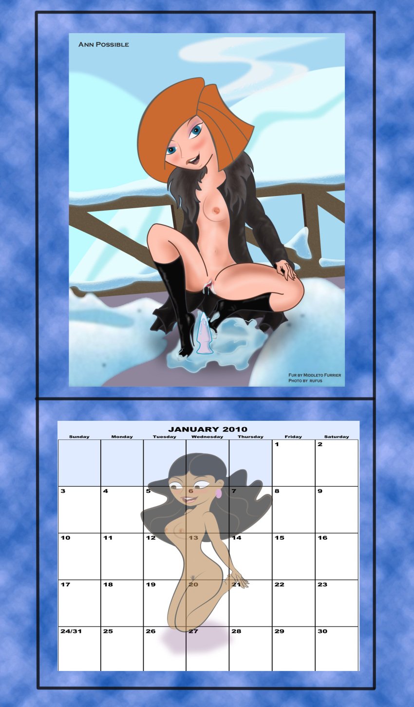 2010 ann_possible breasts calendar_(medium) disney disney_channel female female_only human kim_possible monique_(kim_possible) multiple_females multiple_girls nipples pussy straight_hair yumibow