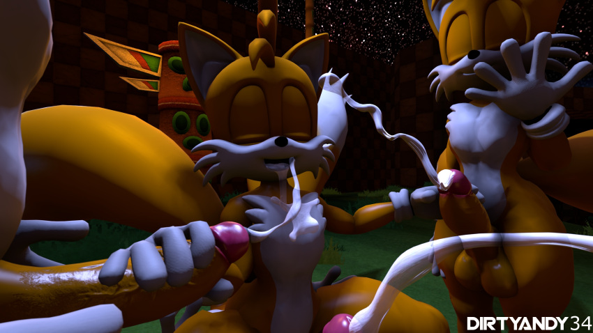 2017 bukkake cumshot digital_media_(artwork) dirtyandy34 foursome handjob hi_res master_emerald orange_fur orgasm orgy selfcest sonic_(series) tails uncensored