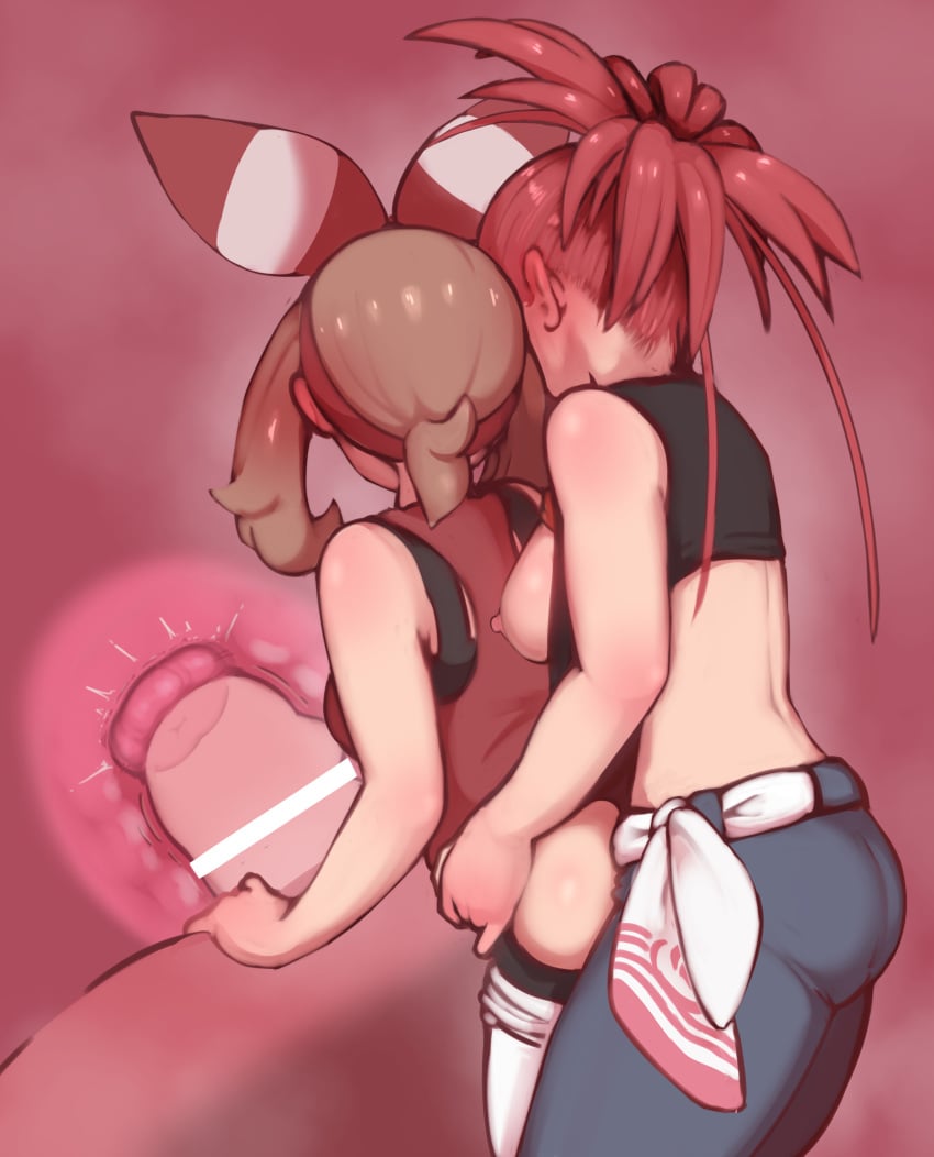 1futa 1girls absurdres ass back bar_censor blush breasts brown_hair censored clothed clothed_sex clothing duo female flannery_(pokemon) flannery_(pokemon_oras) futa_on_female futa_with_female futanari hair_ribbon hairband highres human light-skinned_female light-skinned_futanari light_skin may_(pokemon) may_(pokemon_oras) mostly_clothed multiple_girls nintendo nipples penis pokemon pokemon_(game) pokemon_oras ponytail red_hair red_ribbon ribbon sex sleeveless standing striped striped_ribbon two-tone_ribbon umonebi vaginal_penetration white_ribbon