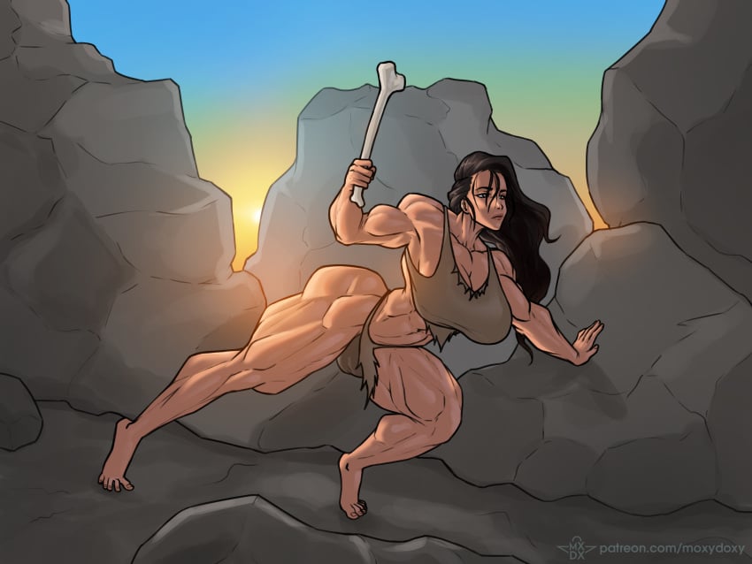 1futa big_breasts bone breasts bulge cavegirl cavewoman clothed clothing color futa_only futanari human jungle_girl light-skinned_futanari light_skin loincloth moxydoxy muscle muscles muscular muscular_futanari partially_clothed solo solo_futa