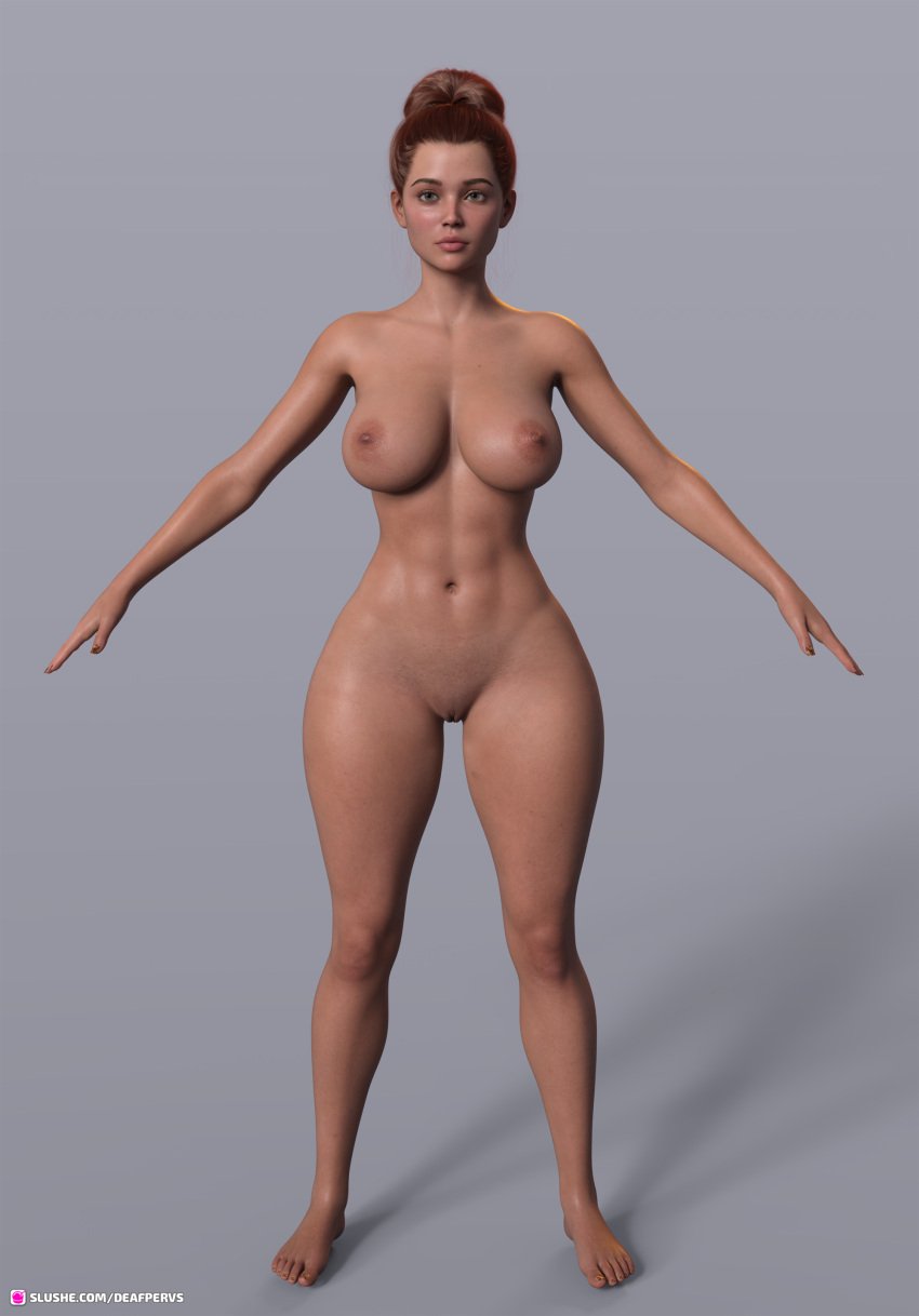 1girls 3d brown_hair deafpervs earrings female female_only front_view large_breasts light_brown_hair nude nude_female sanika_(deafpervs) slushe_(website) solo solo_female wide_hips