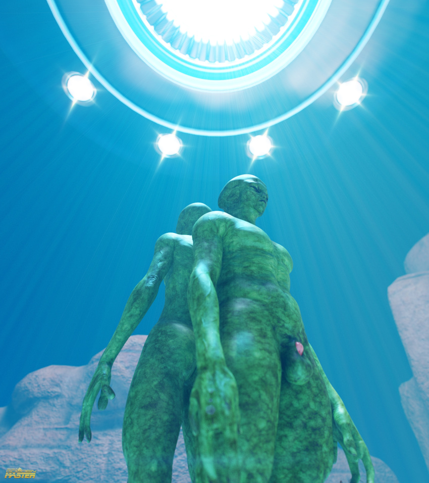 2boys 3d alien goldenmaster male nude nude_male outdoor_nudity outdoors outside sci-fi science_fiction ufo viewed_from_below