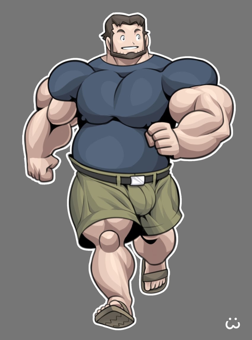 bara beard big_pecs birch_(pokemon) brown_hair bulge bunnywolf facial_hair gay male male_only muscles muscular nipples nipples_visible_through_clothing npc_trainer overweight pokemon solo solo_male wolfiecanem