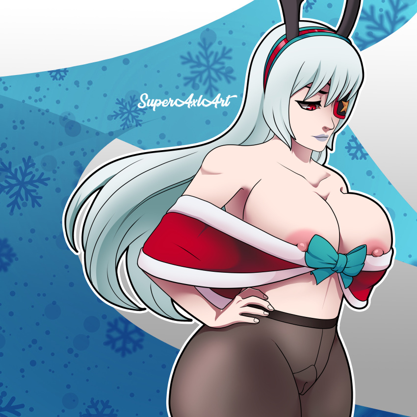 breasts breasts fortnite reina_(fortnite) showing_off superaxlart white_hair