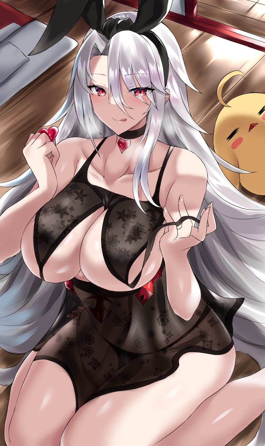 1girls 2021 :q azur_lane babydoll bare_shoulders big_breasts bikini_bottom black_babydoll black_bikini_bottom breasts choker cleavage collarbone eyebrows_visible_through_hair eyelashes farys_(afopahqfw) female female_focus female_only heart looking_at_viewer negligee prinz_heinrich_(azur_lane) red_eyes sitting sitting_on_floor solo solo_female thick_thighs thighs tongue tongue_out underboob wariza