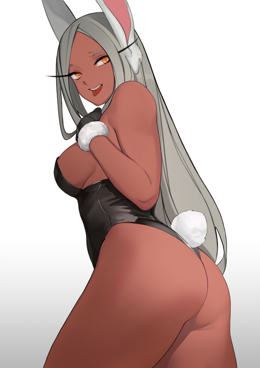 1girls ass breasts bunny_ears bunny_tail bunnysuit leotard long_hair miruko my_hero_academia panapana red_eyes rumi_usagiyama solo standing thick_thighs thighs white_hair