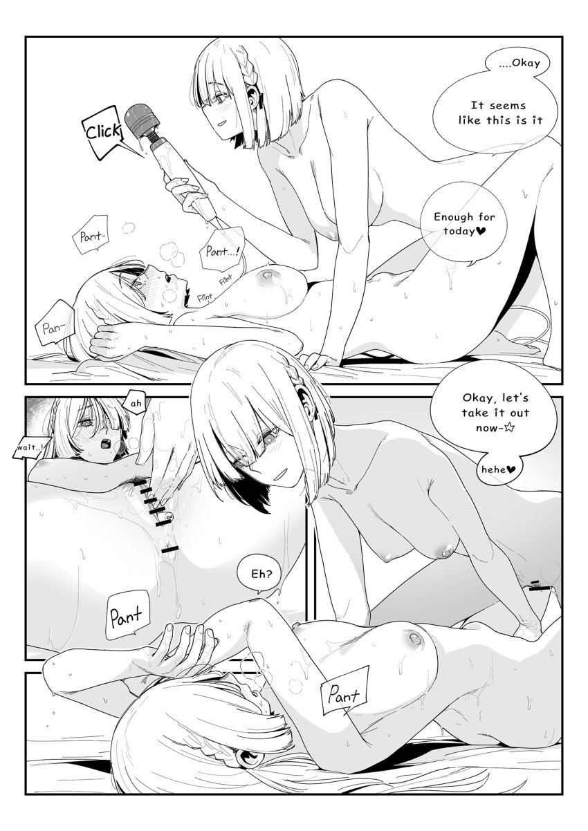 2girls ak-15_(girls'_frontline) bar_censor blush breasts censored completely_nude female_pubic_hair fingering fingering_through_clothes fingering_through_panties girls'_frontline greyscale highres hitachi_magic_wand huqu large_breasts long_hair medium_hair monochrome multiple_girls nipples nude object_insertion on_bed open_mouth pubic_hair pussy pussy_juice rpk-16_(girls'_frontline) sex_toy smile through_clothes vaginal_object_insertion vaginal_penetration vibrator yuri