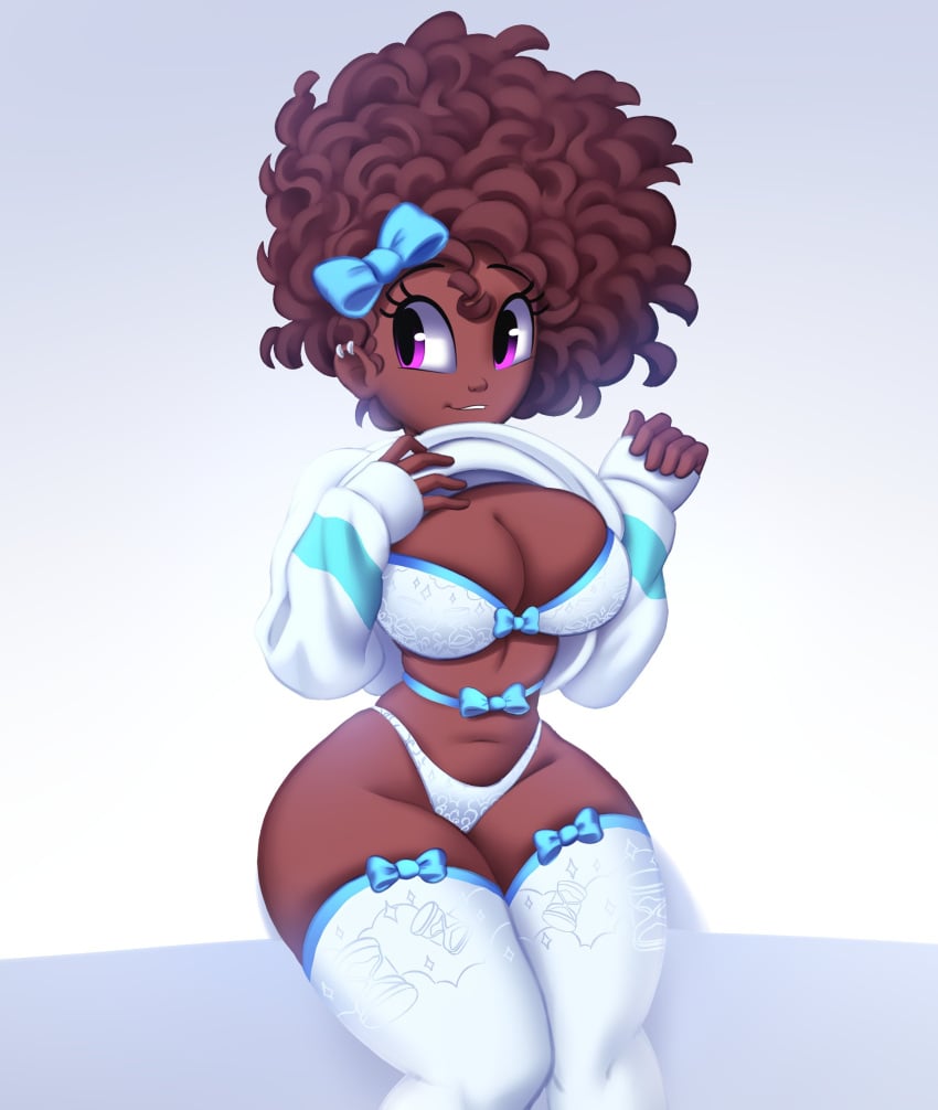 a_hat_in_time african_female aged_up big_breasts bow bow_adult bow_kid curly_hair cute dark-skinned_female dark_hair dark_skin high_resolution highres partially_clothed purple_eyes saymanart simple_background thick_thighs