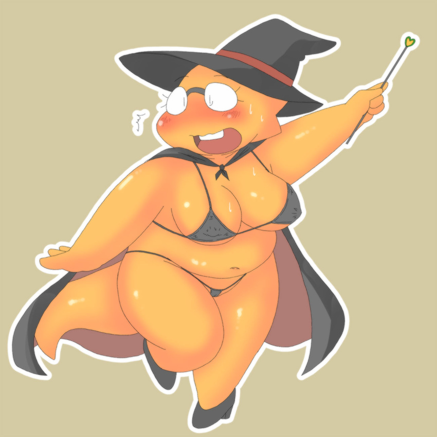 1girls 2d alphys aruput aruput_ut chubby female female_only glasses halloween humanoid lizard_girl lizard_humanoid nipple_bulge solo swimsuit tagme thong undertale undertale_(series) witch witch_hat