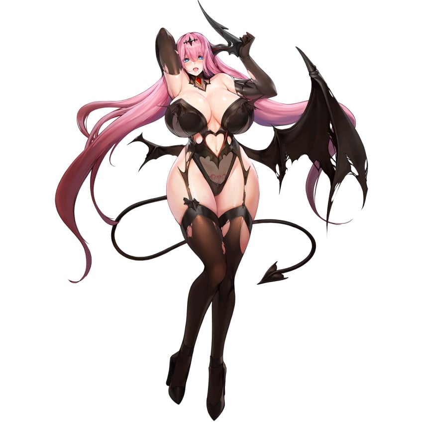 1girls alternate_costume areolae arm_up armpit armpits arms_above_head bangs bare_shoulders bare_thighs barely_clothed barely_contained beauty_mark belly_button black_gloves black_panties blue_eyes blush breasts cameltoe demon_girl female female_focus female_only front_view functionally_nude functionally_nude_female game_cg gloves hair_ornament hand_on_head heart-shaped_pupils heels hi_res high_heels horn huge_breasts large_ass large_breasts last_origin legwear light-skinned_female light_skin long_gloves long_hair looking_at_viewer massive_breasts midriff mole_under_mouth monster_girl naughty_face navel navel_line nipples official_alternate_costume official_art on_back open_mouth panties pink_hair pubic_tattoo revealing_clothes ripped_clothing serapias_alice serapias_alice_(night_queen_dress) simple_background skin_tight snowball22 sole_female solo succubus succubus_costume succubus_horns succubus_tail succubus_tattoo succubus_wings suggestive_look tagme tail thick_thighs thigh_highs thighhighs thighs transparent_clothing white_pupils wide_hips wings