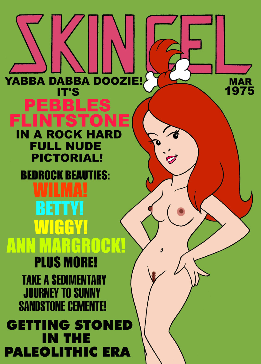 1girls 2020 bone bone_hair_ornament breasts english_text erect_nipples female female_only hanna-barbera large_breasts long_hair magazine_cover nipples nude pebbles_flintstone pubic_hair pussy red_hair solo the_flintstones toonytease year