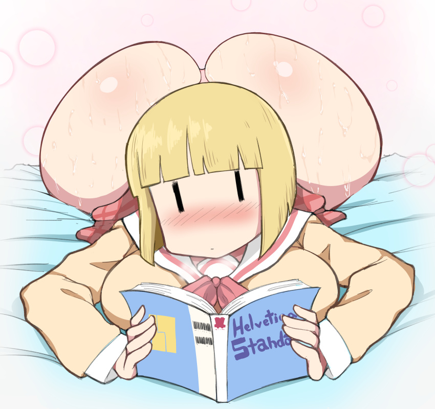 1girls absurd_res alternate_version_available ass big_ass big_breasts big_butt blonde_hair blush book bubble_ass bubble_butt butt dat_ass fat_ass female female_only highres huge_ass huge_butt large_ass large_breasts lying mob_face nichijou on_stomach school_uniform sekiguchi_yuria short_hair solo solo_female sweat thanuki thanukiart thick thick_ass voluptuous wide_hips