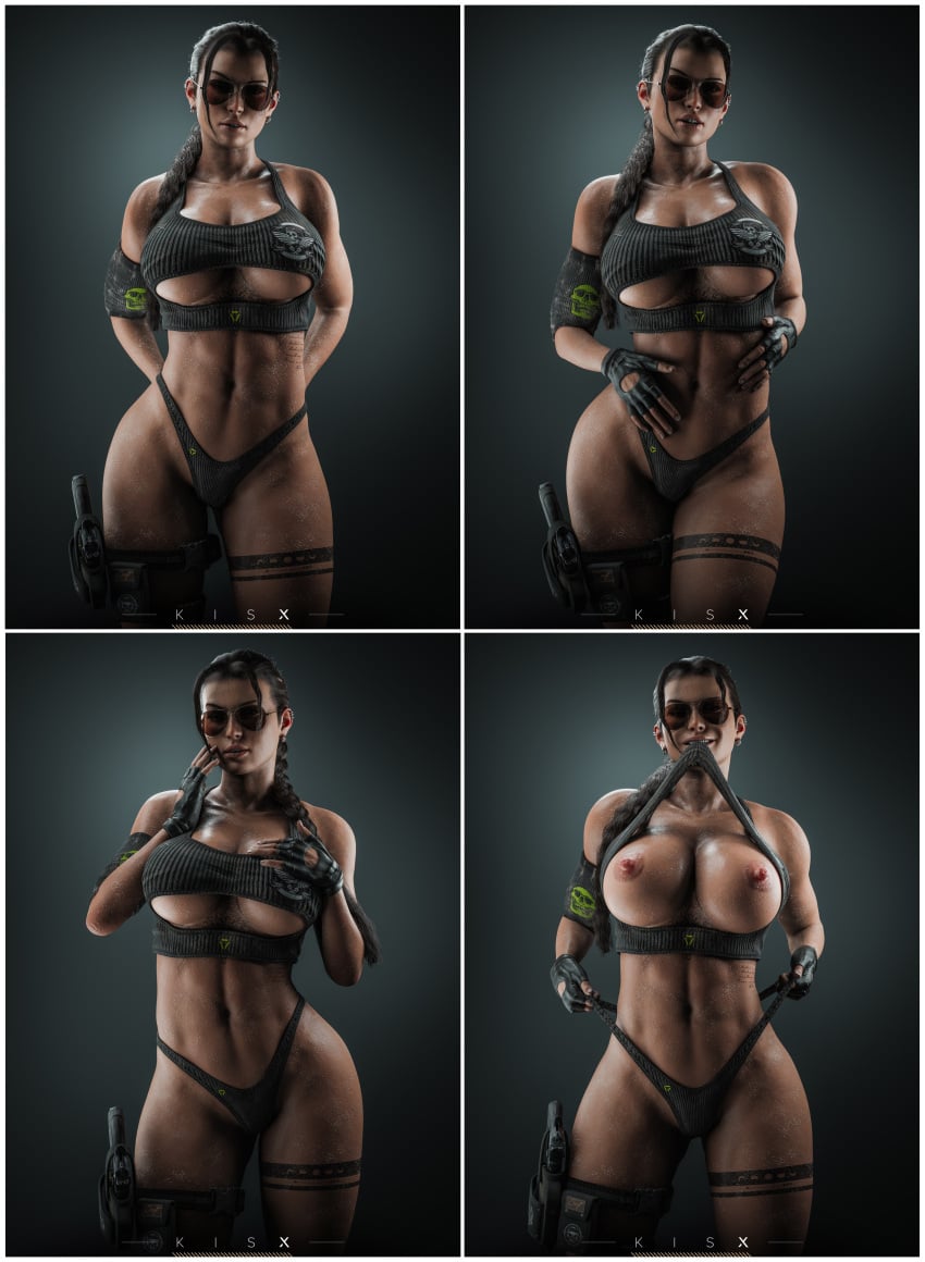 1girls 3d 4k abs areolae aviator_sunglasses big_breasts blender breasts brown-tinted_eyewear collage edit female female_only high_resolution highres kisxsfm lara_croft lara_croft_(classic) large_breasts looking_at_viewer muscles muscular muscular_female nipples simple_background solo sunglasses thick_thighs thong tinted_eyewear tomb_raider wide_hips