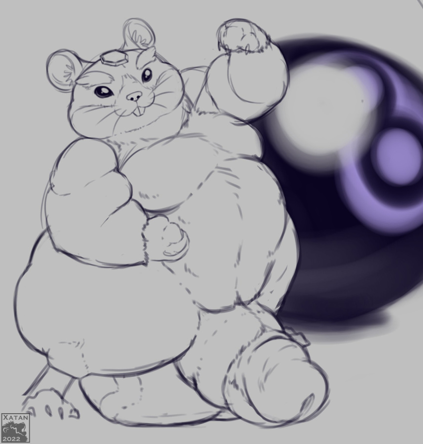 anthro balls belly chubby_cheeks cricetid fat_arms genitals hammond_(overwatch) hamster hi_res machine male mammal moobs navel overwatch overweight overweight_male penis rodent solo thick_thighs vein veiny_balls whiskers wide_hips wrecking_ball_(blizzard) xatanlion