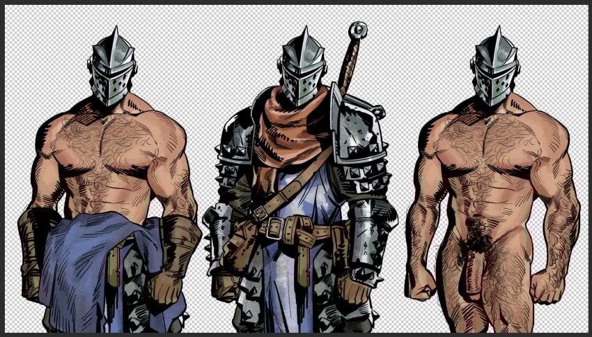1boy 2025 abs armor bara blue_clothing body_hair cel_shading character_sheet clothes clothing clothing_aside crusader crusader_(darkest_dungeon) darkest_dungeon flaccid_penis francishsie fully_clothed gauntlets gay gloves male_only masked muscles muscular muscular_male nude nude_male pauldrons penis pubic_hair renpy scarf shirtless six_pack solo solo_male sprite standing tabard unclothed unseen_male_face