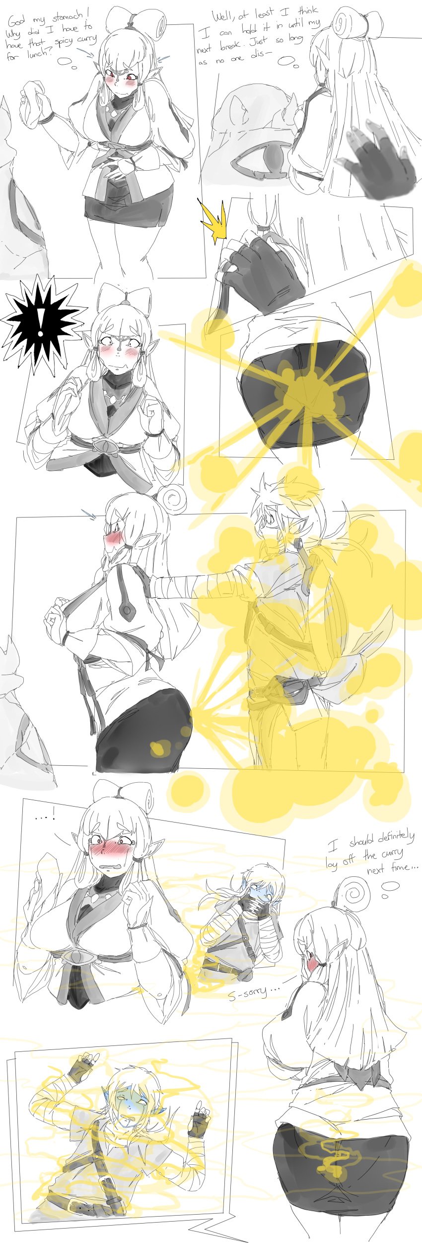 best_girl black_and_white comic fart fart_cloud farting lazei link link_(breath_of_the_wild) paya_(the_legend_of_zelda) shy the_legend_of_zelda the_legend_of_zelda:_breath_of_the_wild the_legend_of_zelda:_tears_of_the_kingdom white_hair