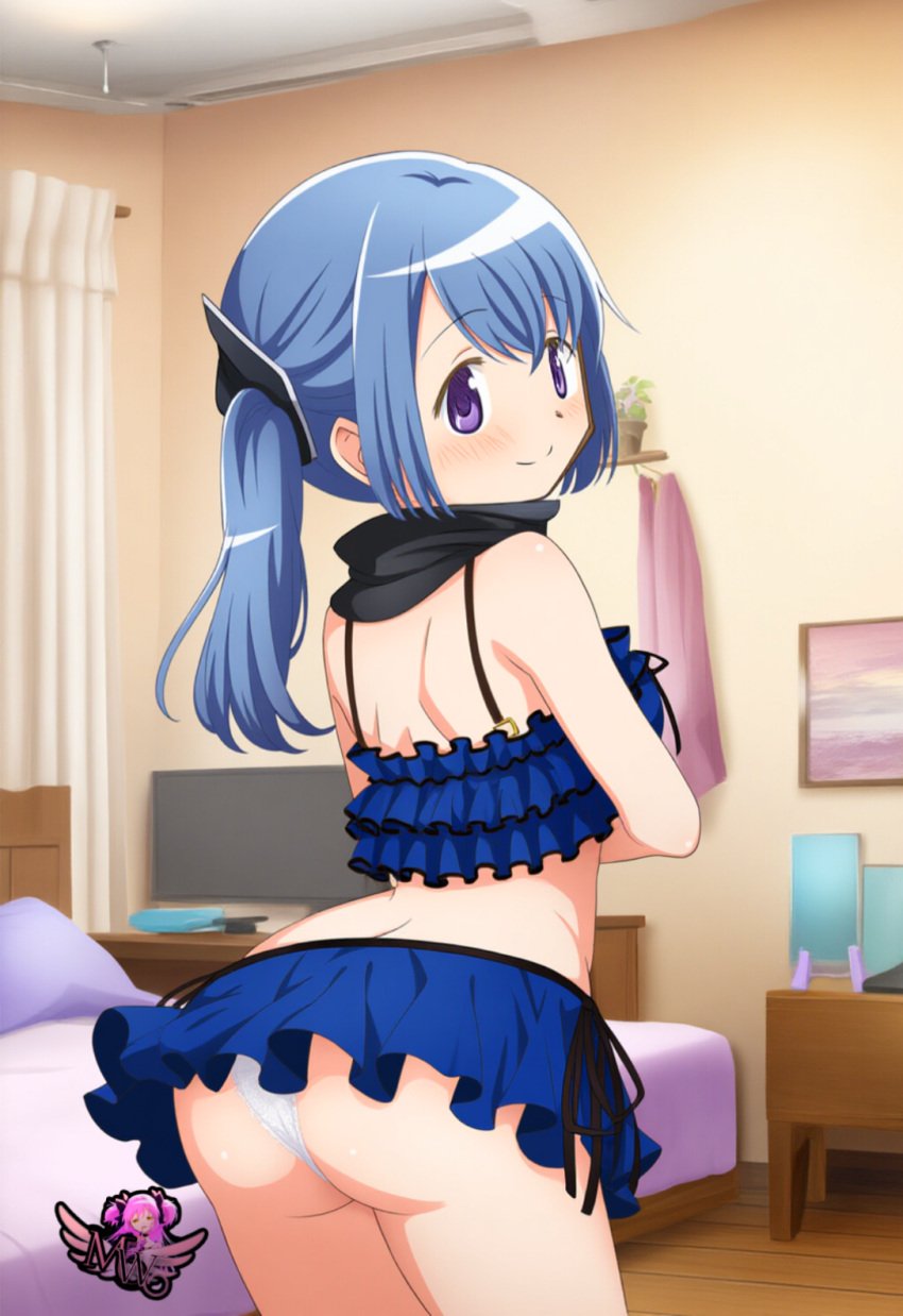 1girls 2024 ai_generated ass bed bedroom blue_hair bubble_ass bubble_butt curvaceous curvy curvy_body curvy_female curvy_figure female house human human_only indoors kasane_ao light-skinned_female light_skin madoka_worship magia_record:_mahou_shoujo_madoka_magica_gaiden magical_girl mahou_shoujo_madoka_magica puella_magi_madoka_magica purple_eyes solo solo_female solo_focus twintails white_skin white_skinned_female