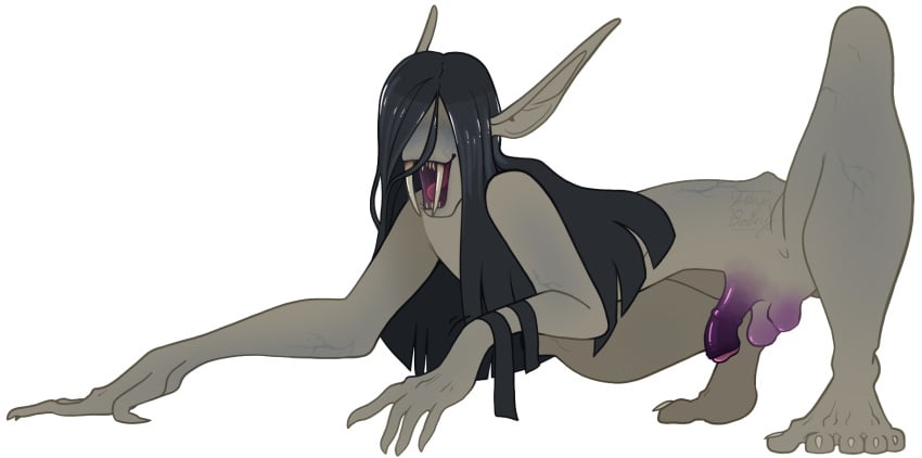 alleyballey animal_genitalia animal_penis ball_hanging balls black_hair equine_penis eyeless fangs genitals hair hi_res humanoid humanoid_pointy_ears long_ears long_hair male monster monstrous_humanoid nude open_mouth penis solo spread_legs spreading vampire vein wide_stance