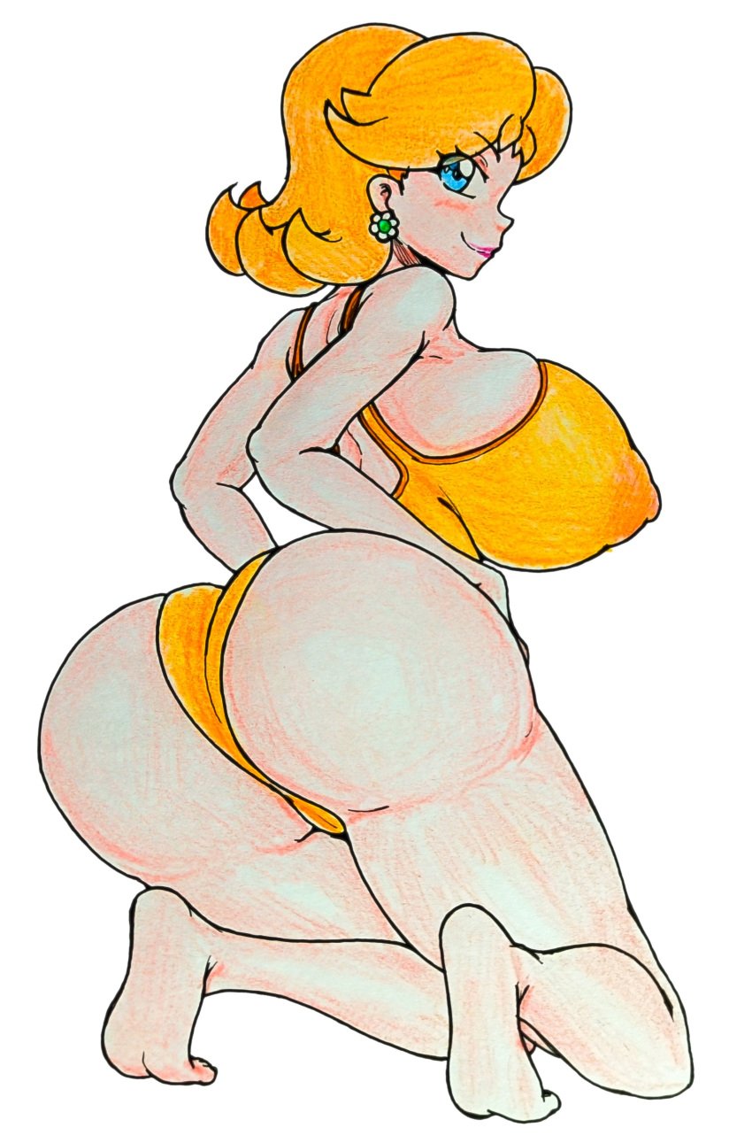 1girls ass ass_shake big_ass bikini blush breasts breasts_bigger_than_head fat_ass feet female female_only gaixas1 huge_ass huge_breasts large_breasts legs leotard light-skinned_female mario_(series) mask orange_hair orange_panties princess_daisy short_hair smile soles_with_toes_folded suggestive thick_thighs thighs thong twerking