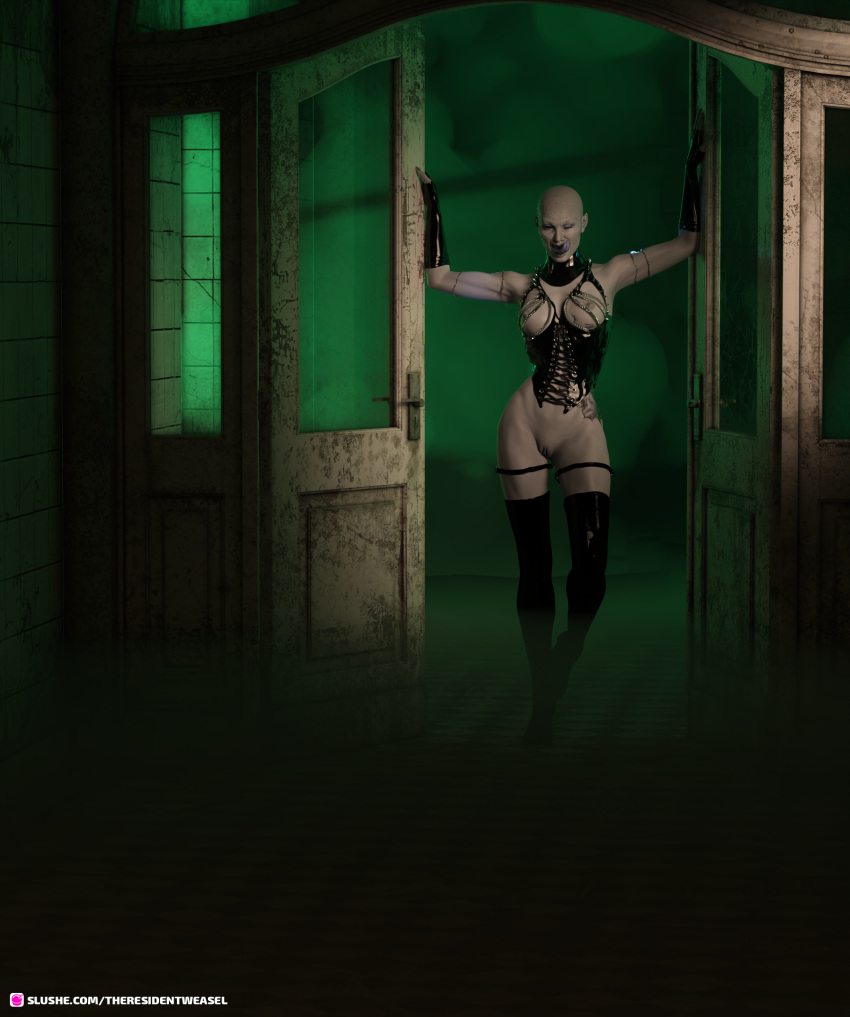 1girls 3d bottomless breasts doorway fanart female female_only functionally_nude gray_body grey_body grey_skin hellraiser in_doorway looking_at_viewer medium_breasts nipples pinup pussy slushe_(website) solo solo_female standing theresidentweasel tongue_out topless