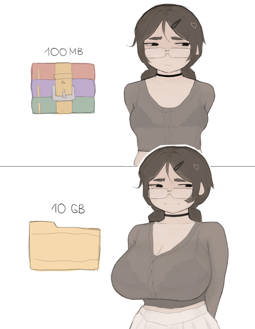 big_breasts clothed_female decompressed_file_meme different_breast_sizes female meme thicc winrar