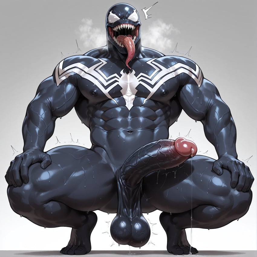 ai_generated big_balls low_hanging_balls male male_only marvel monster muscular muscular_male precum squatting sweat veiny_balls venom_(marvel) waifucucked