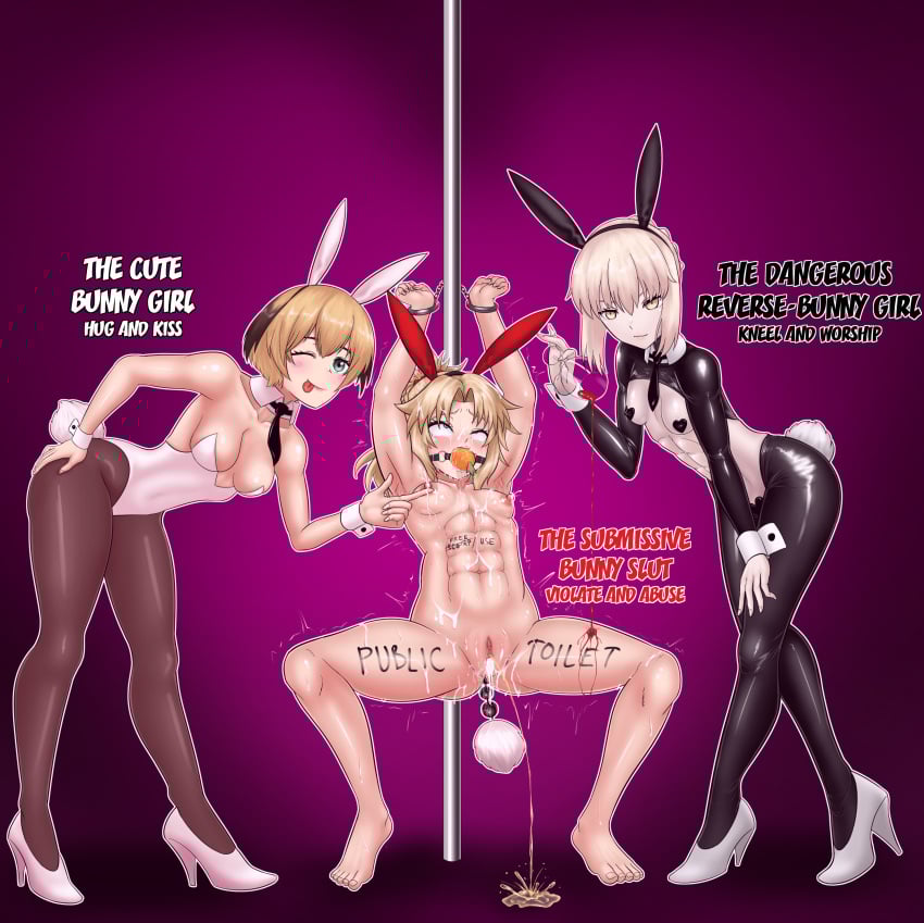 3girls abs abuse ahe_gao anal_beads armpits arms_up artoria_pendragon artoria_pendragon_(alter) beads blonde_hair body_writing bunny_ears bunny_girl bunny_tail bunnysuit carrot clothed clothed_female clothed_female_nude_female completely_nude completely_nude_female crying cum cum_drip cum_in_pussy drool drooling exhibitionism eyes_rolling_back fate/grand_order fate_(series) female female_focus female_only femsub forced gag gagged gareth_(fate) green_eyes handcuffs handsfree_ejaculation humiliation lactation light-skinned_female light_skin masterb8 milk milk_squirt mordred_(fate) muscular muscular_female naked naked_female nipples nude nude_female only_one_naked orgasm pale-skinned_female pale_skin peeing peeing petite pole ponytail prostitution public public_nudity public_use pussy pussy_juice pussy_juice_drip reverse_bunnysuit saber_alter sex_toy short_hair small_breasts smile smiling_at_viewer squatting submissive_female sweat tears text tomboy vagina white_hair wine_glass yellow_eyes