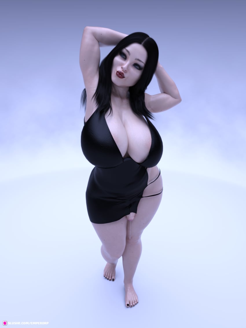 1futa 3d areolae arms_up black_dress black_hair black_nail_polish black_nails bottomless_skirt breasts cleavage dress emperorp flaccid futa_only futanari gaunt goth huge_breasts intersex lipstick long_hair mature mature_female mature_futa milf pale-skinned_female pale_skin penis penis_out penis_under_clothes penis_under_skirt pinup precum precum_drip realistic red_lipstick simple_background skirt slushe_(website) solo solo_futa standing sunken_cheeks wide_hips