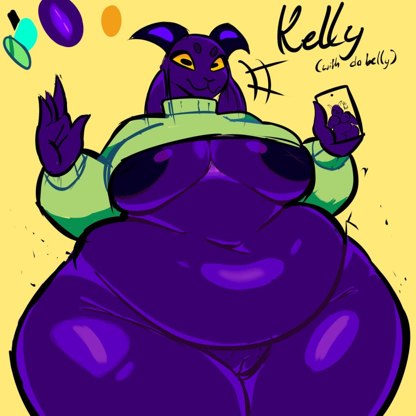 1:1 2024 2_horns 4_fingers anthro areola belly big_areola big_belly big_breasts bottomless bottomless_anthro bottomless_female bovid breasts caprine circle_eyebrows clothed clothing cropped_sweater digital_drawing_(artwork) digital_media_(artwork) english_text eyebrows female female_anthro fingers floppy_ears front_view genitals goat green_clothing green_sweater green_topwear handwritten_text hi_res horizontal_pupils horn looking_at_viewer lop_ears mammal mostly_nude mostly_nude_anthro mostly_nude_female mouth_closed navel overweight overweight_anthro overweight_female portrait pupils purple_body purple_ears purple_face pussy simple_background smile solo squeezysquisher sweater text three-quarter_portrait topwear wide_hipped_anthro wide_hipped_female wide_hips yellow_background yellow_sclera