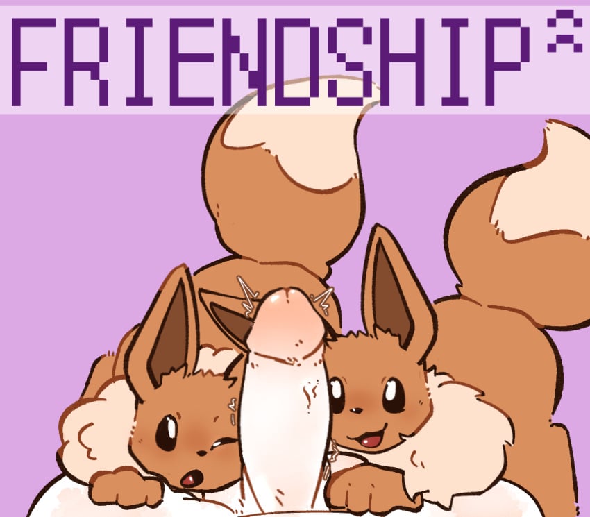 catjam_(artist) eevee feral generation_1_pokemon genitals group male nintendo nuzzling nuzzling_penis penis pokemon pokemon_(species) smile trio