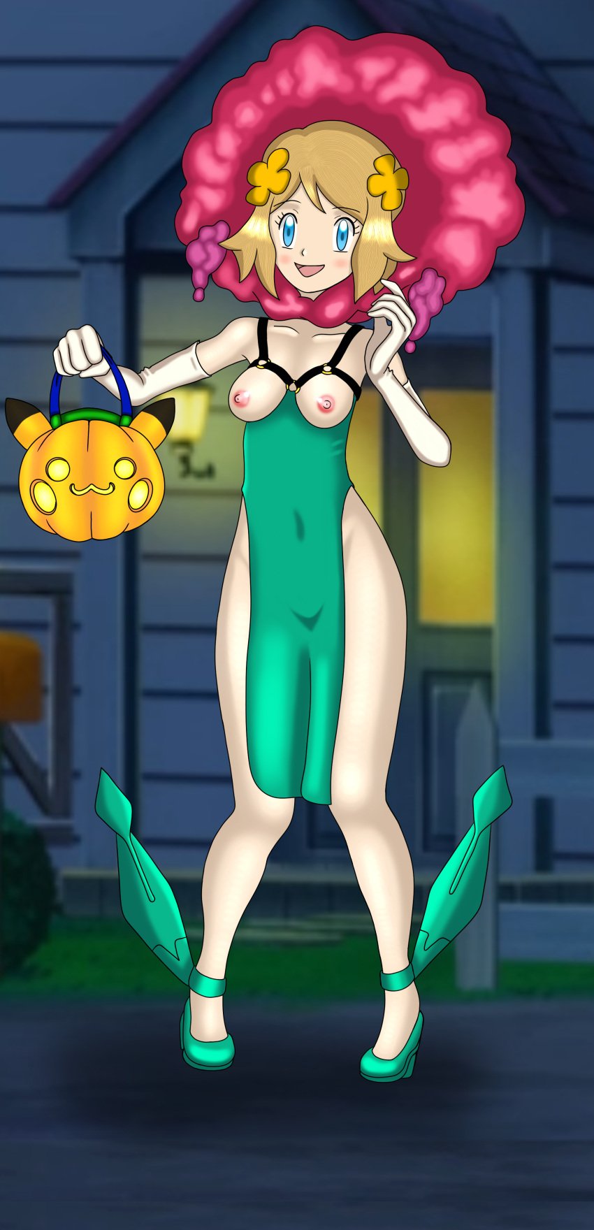 exposed_breasts florges_(cosplay) halloween halloween_costume lobotomist nintendo pokemon pokemon_(cosplay) pokemon_xy serena_(pokemon) solo