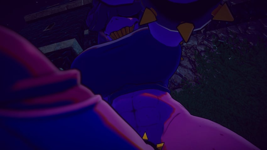 3d anthro deltarune futanari low-angle_view purple_skin susie_(deltarune) vrchat vrchat_avatar