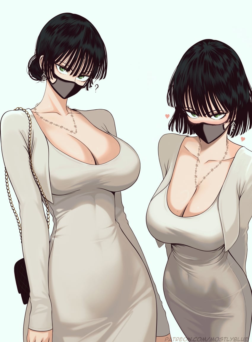 1girls big_breasts black_hair blush clothed clothing color dress female female_focus female_only fubuki_(one-punch_man) green_eyes hi_res large_breasts light-skinned_female light_skin looking_at_viewer mask mostlybluewyatt one-punch_man short_hair solo solo_female tagme thick_thighs