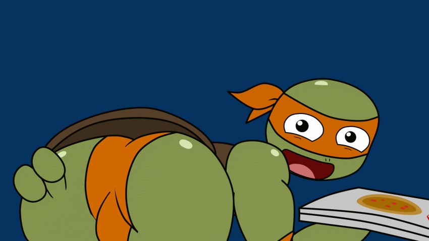 animated ass ass_focus looking_at_viewer male_focus male_only michelangelo_(tmnt) non-human non-human_only pizza rear_view spanky15 tmnt_2012 toony turtle