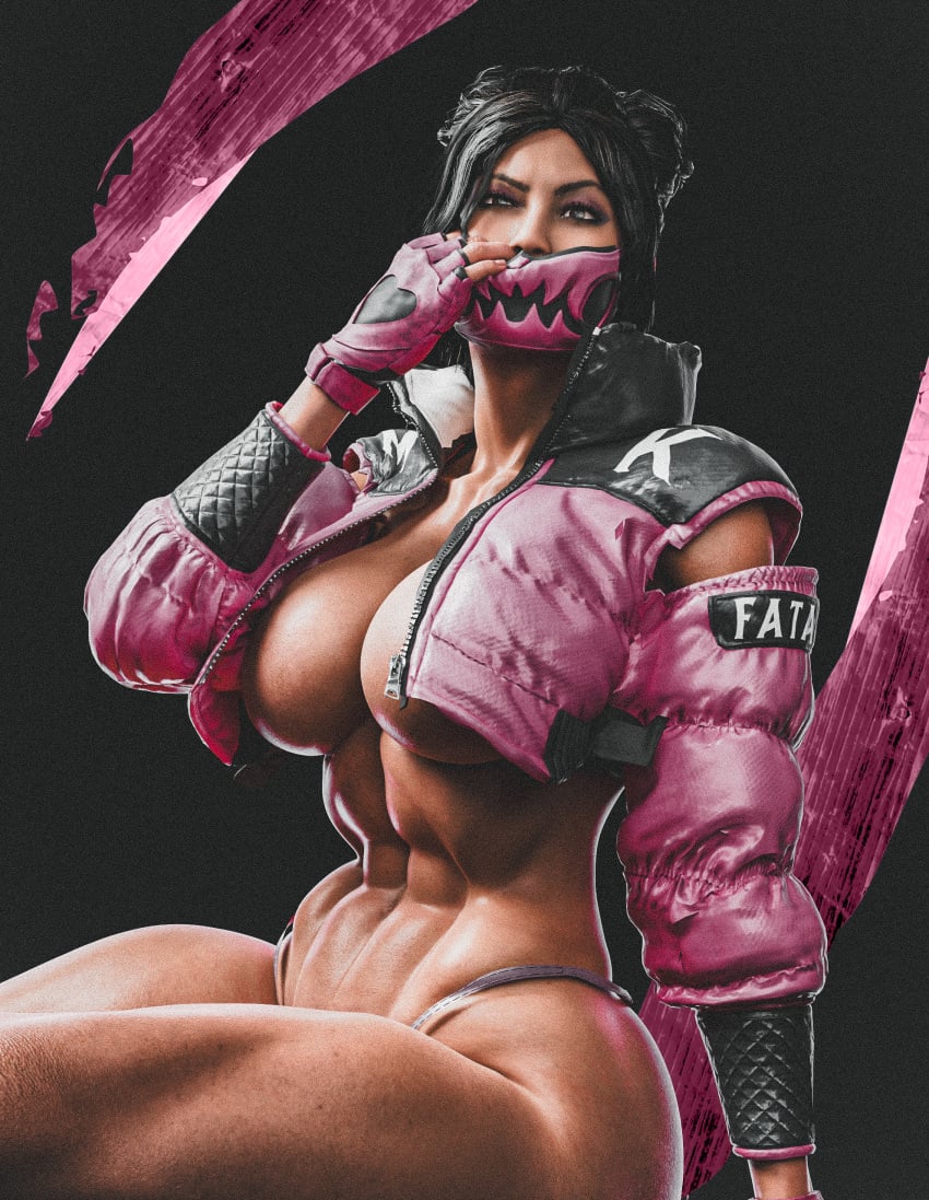 3d abs big_breasts black_hair defined_muscles female_only grvty3d huge_breasts masked_female massive_breasts mileena mortal_kombat mortal_kombat_1_(2023) muscular_female pink_clothing thick_legs thick_thighs thighs