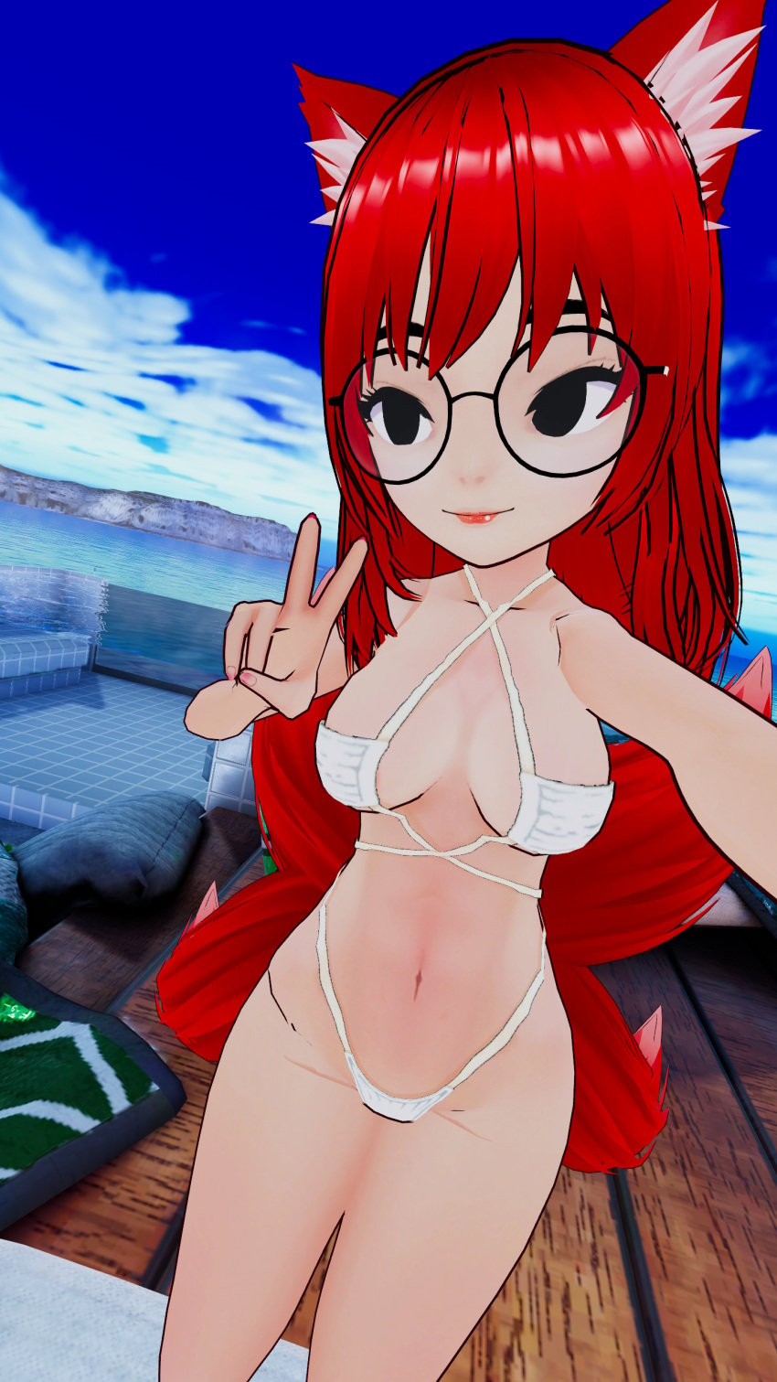 beach bikini bitch breasts glasses kitsune red_hair tsuki_rblx virtual_youtuber vtuber vtuber_persona vtubers