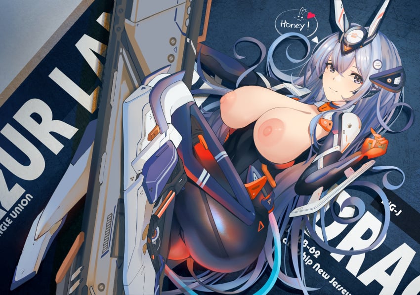 azur_lane blue_hair breasts mechanical new_jersey_(azur_lane) skin_tight yusha_(m-gata)