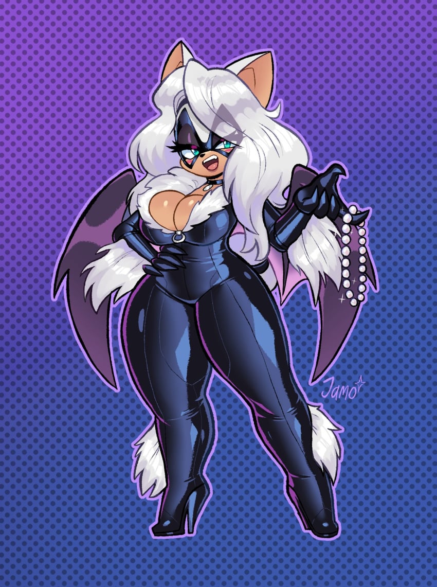 big_breasts black_cat_(cosplay) breasts cleavage female furry huge_breasts jamoart marvel rouge_the_bat sega sonic_(series) tagme thick_thighs wide_hips