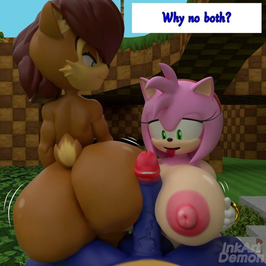 1boy 2girls 3d 3d_(artwork) 3d_model 3d_render amy_rose animal_ears anthro anthro_on_anthro archie_comics ass ass big_ass big_breasts big_breasts big_butt big_penis black_nose blue_body blue_eyes blue_penis blue_skin breasts brown_fur brown_hair brown_skin bubble_ass bubble_butt chipmunk couple double_paizuri erection eyelashes female/male fur furry gloves green_eyes green_hill_zone ground_squirrel harem hedgehog huge_breasts huge_butt inkartistdemon large_ass large_breasts large_penis mammal naked nude paizuri penis penis_between_ass penis_between_breasts pink_body pink_fur pink_hair pink_nipples pink_skin rodent rubbing_penis sally_acorn sega sex short_hair sonic_(series) sonic_the_hedgehog sonic_the_hedgehog_(archie) sonic_the_hedgehog_(comics) sonic_the_hedgehog_(series) tail threesome tongue tongue_out two_tone_body two_tone_fur veiny_penis