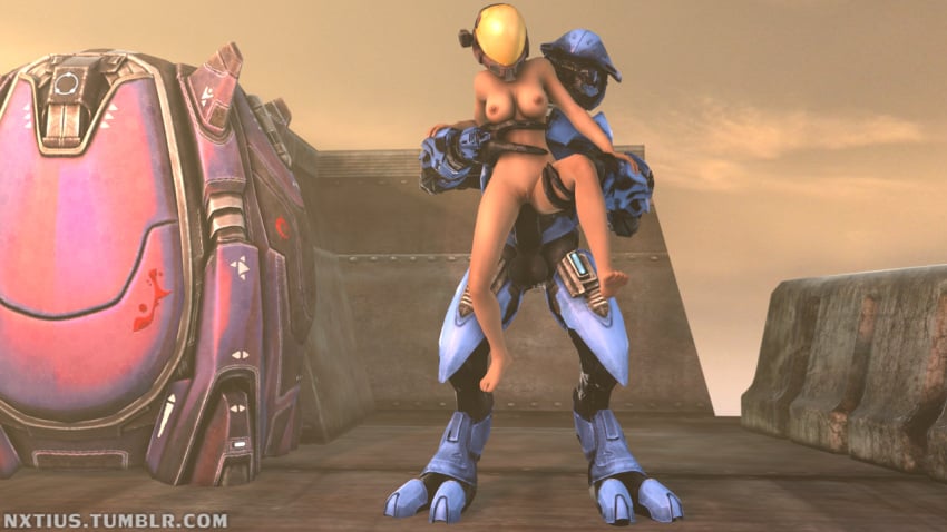 1boy 1girls 3d alien alien/human anal_sex female_human female_spartan_(halo) femsub halo_(series) helmet horsecock huge_cock human interspecies male_sangheili_(halo) maledom nude_female nxtius questionable_consent sangheili small_breasts spartan_(halo) standing_sex straight