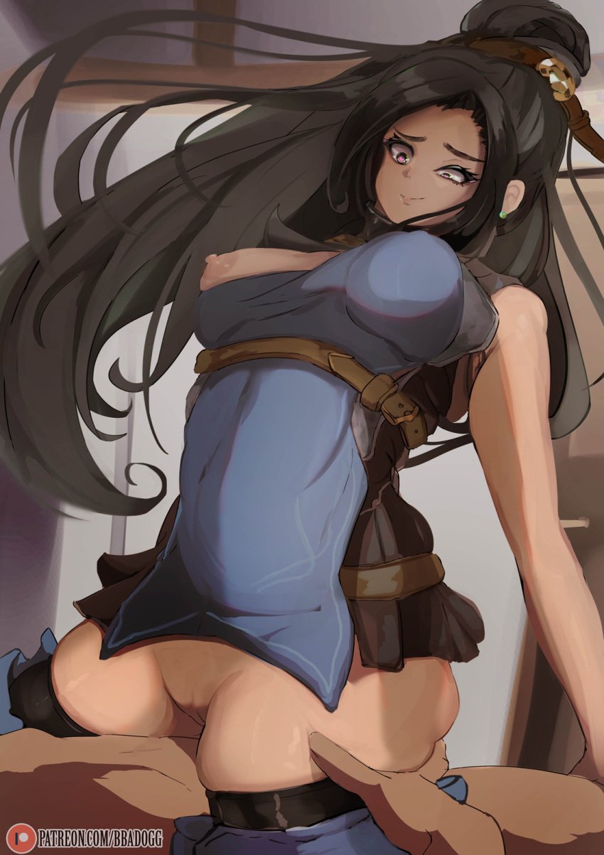 areola areolae ass atlus bbadogg big_hips black_hair breasts clothed clothed_sex cowgirl_position female female_focus female_only heart-shaped_pupils heart_eyes large_ass large_hips light-skinned_female light_skin long_hair nipple nipple_play nipple_slip nipples ponytail pussy radiant_historia raynie_(radiant_historia) sex thick_thighs vagina vaginal_penetration young